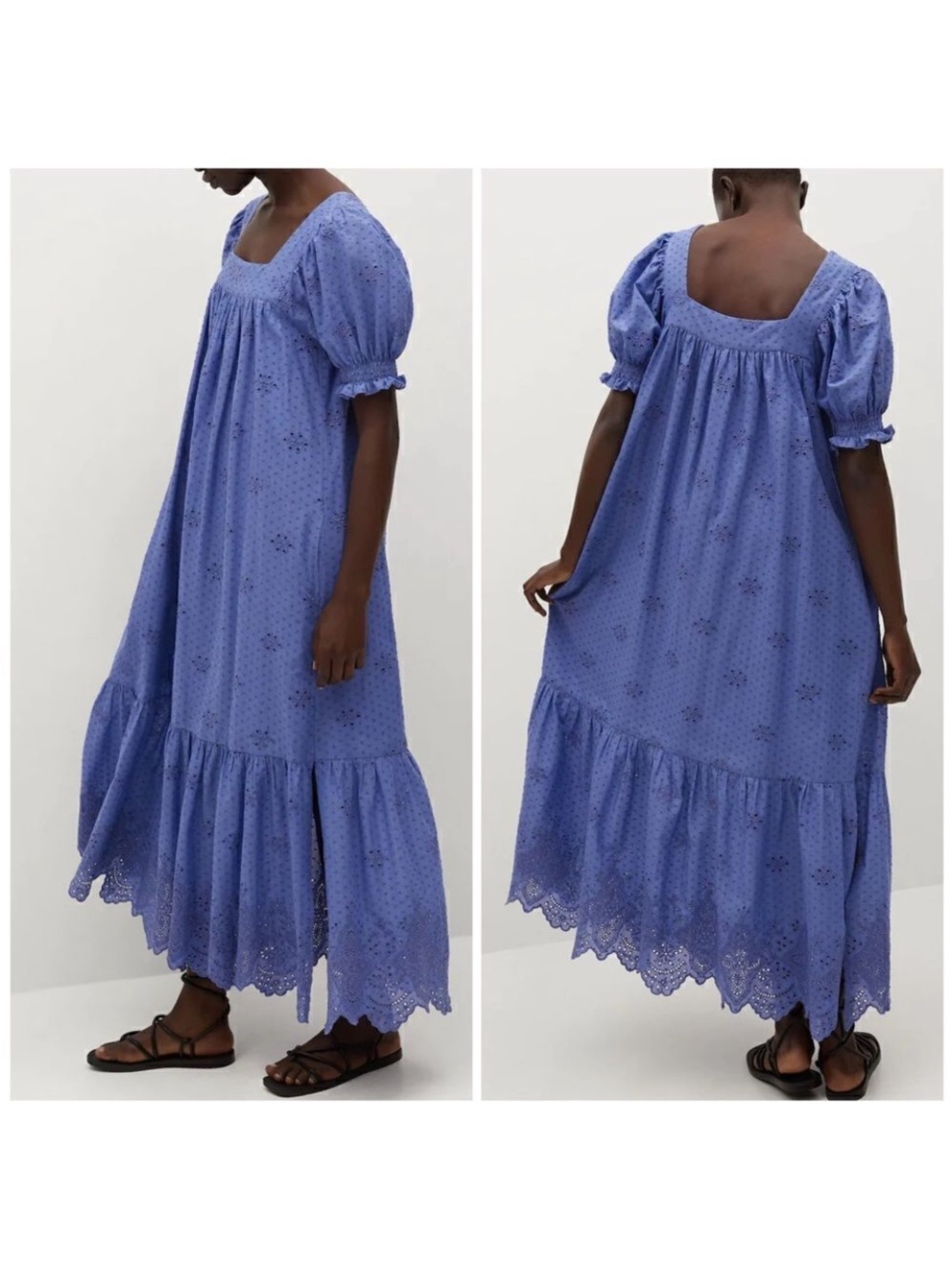 Mango Lavender Blue Eyelet Maxi Dress